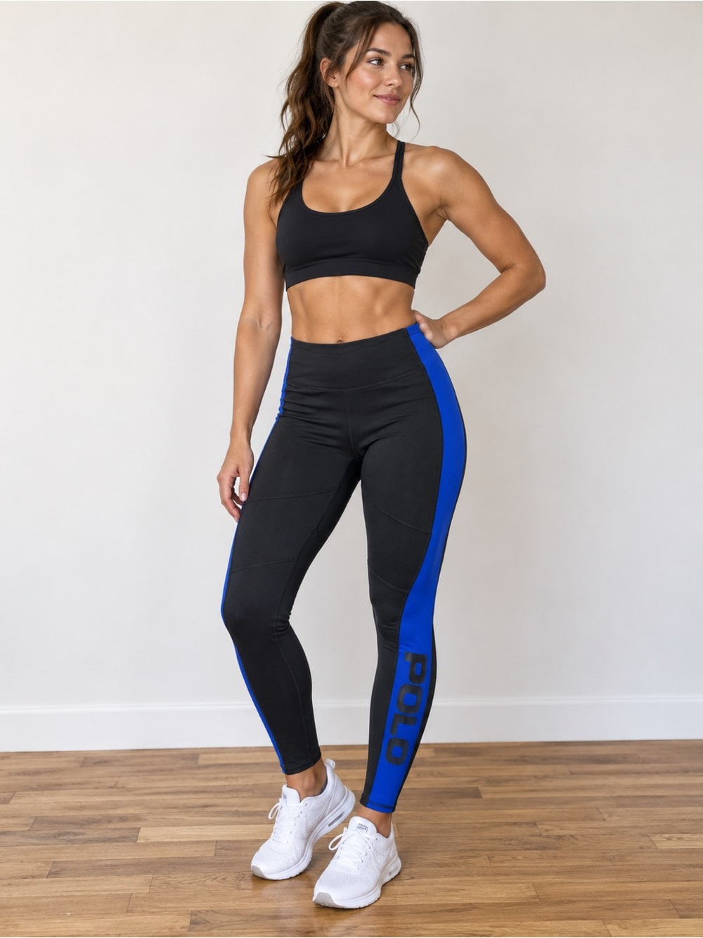 Polo by Ralph Lauren Black Leggings with Royal Blue Side Panels